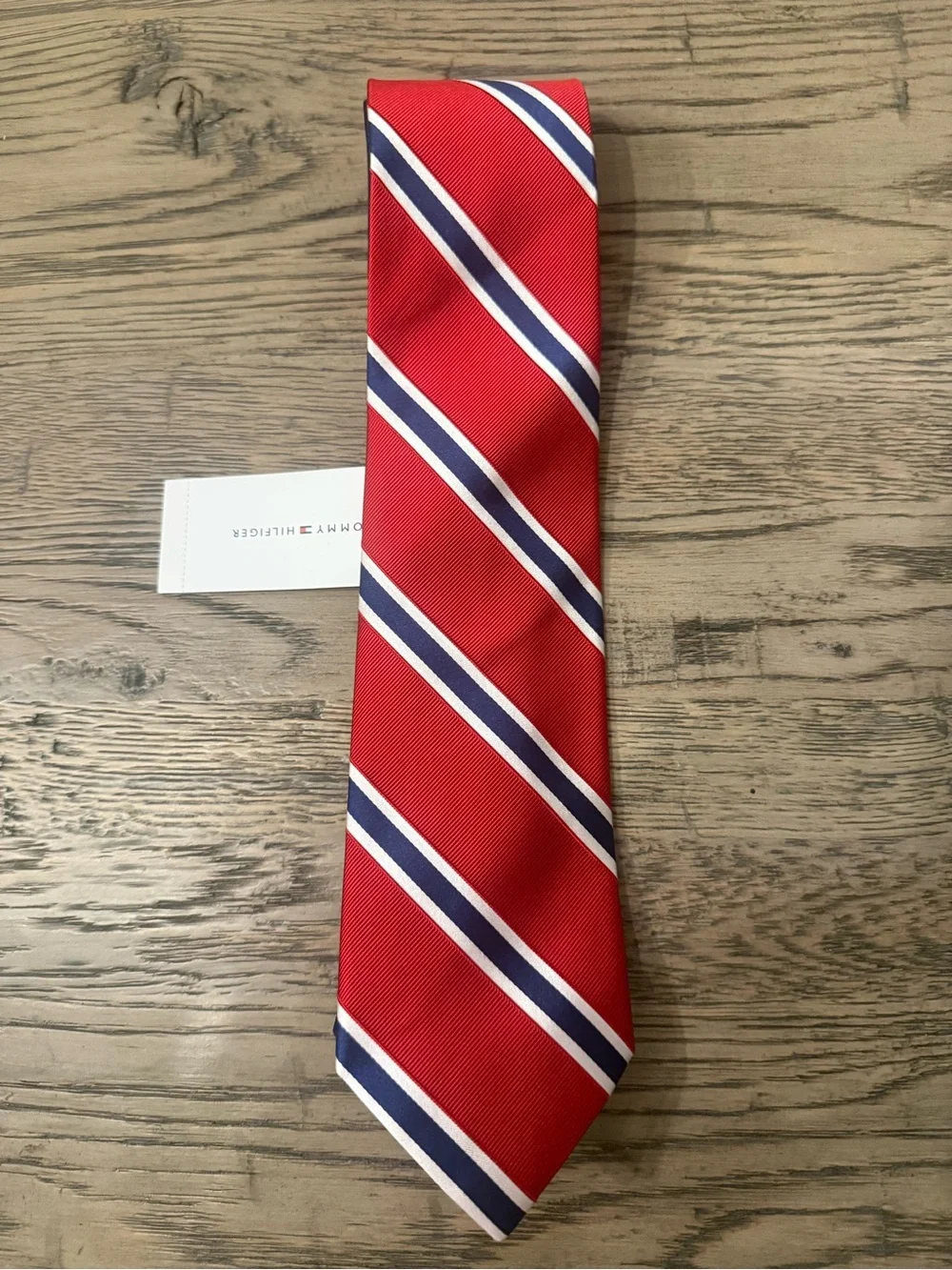 Tommy Hilfiger Red Navy and White Diagonal Stripe Tie